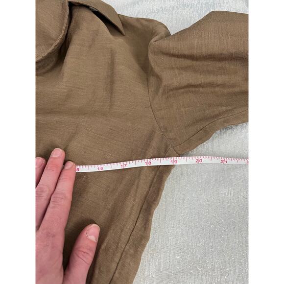 Vince Shaped Collar Linen Blend Wrap Dress in Dark Almond Old Money Resort Wear - Picture 5 of 7